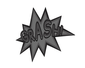 Comic style GRASH! text explosion with bold starburst shape. Dynamic retro pop art lettering for fun cartoon effects, humor graphics, and playful creative projects. Perfect for posters, stickers, 