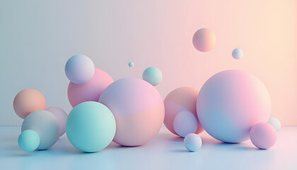 Soft pastel spheres create a dreamy and visually appealing 3D render, ideal for modern designs.