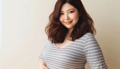 Obraz premium 笑顔で前向きな印象を与えるふくよかなアジア人女性 AI-generated using DALL·E3