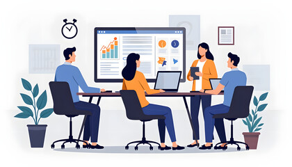 Fototapeta premium Business team members analyze data during a presentation in the office.