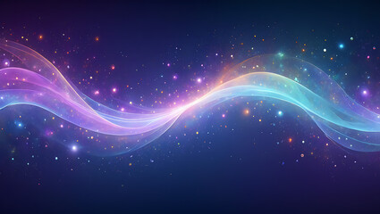 Obraz premium Abstract glowing wave of vibrant purple pink and turquoise light flows across a dark background with sparkling particles creating a magical cosmic atmosphere