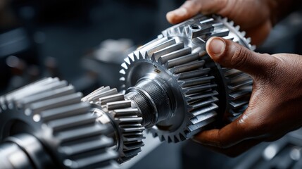 Naklejka premium A worker lubricating gears to ensure smooth operation, emphasizing maintenance in mechanical systems.