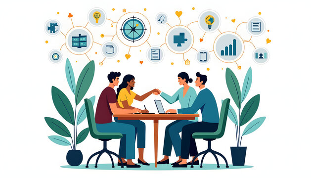 Team members shake hands, symbolizing a successful partnership and shared goals. - Powered by Adobe