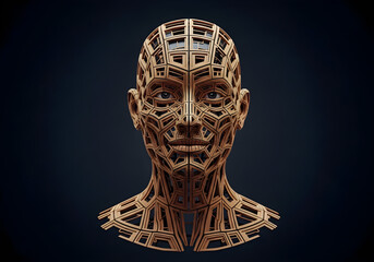 Abstract portrait of human face with intricate geometric patterns representing AI, machine learning, and future technology concepts, perfect for innovative tech brands and campaigns