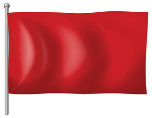 Waving Red Flag on Silver Flagpole Vector Illustration
