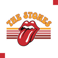The stones iconic tongue logo with retro stripes, a vintage music symbol representing rock and roll culture, perfect for graphic design