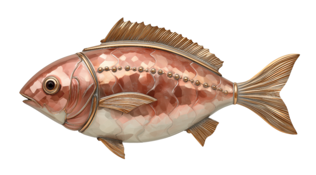 Decorative Copper and Brass Fish Sculpture decorative object isolated on a transparent background
