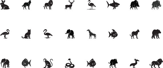 Fototapeta premium Diverse animal silhouettes collection rabbit wolf icons