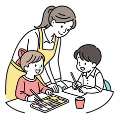 Mother teaches coloring