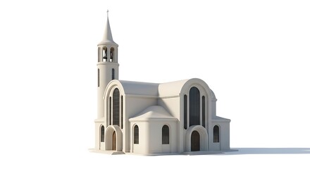 Fototapeta premium Modern Church Building Rendered on White Background, Architectural Design.