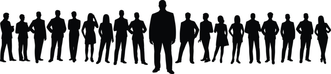 Silhouettes of Business Professionals Standing in a Line, Leadership and Teamwork Concept for Corporate, Office, Company, or Management Themes