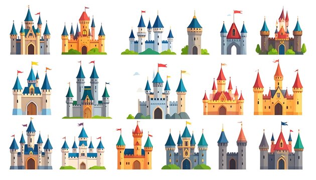 Collection of colorful cartoon castles