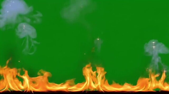 Realistic Fire Flames, Smoke, and Sparkling Effects on Green Screen Background