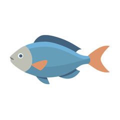Simple Blue Fish Vector Illustration: Flat Design Marine Animal Icon for Ocean & Seafood