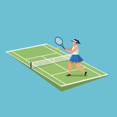 A female tennis player in action, hitting a yellow ball on a green court.