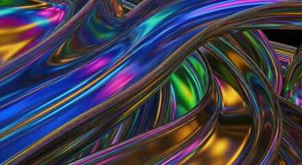 Abstract iridescent swirls vibrant, flowing metallic textures