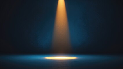 A spotlight shining down into a dark room creating a bright circular spot on the floor.