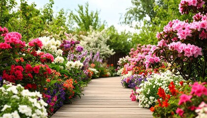 Colorful flower garden pathway