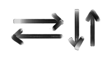 Arrows Set: Horizontal Exchange, Up and Down Direction, Brush Stroke Style, Black and White, Isolated on transparent Background, Graphic Design Element