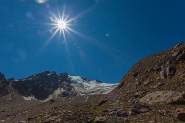 Summer view of the Barba d'Orso glacier surface in a sunny day, Vallelunga, Alto Adige - Sudtirol, Italy. Popular mountain for climbers