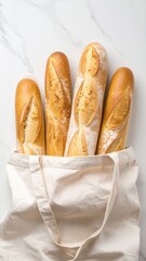 Freshly Baked Baguettes in a Reusable Tote Bag.
