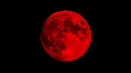Blood red moon dominates the night sky, a celestial spectacle of intense color.