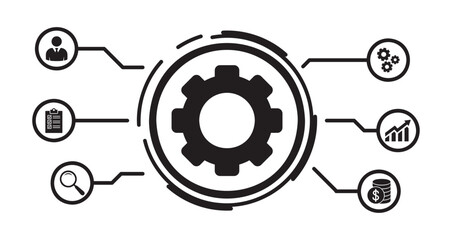 Efficiency Software Technology Process System Business Concept. Business Process Signs in Digital Media. Vector Illustration