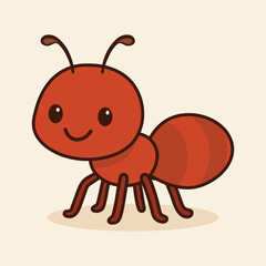Cute cartoon ant illustration in deep brown, perfect for product packaging, labels, web design, banners, book illustrations and art prints with a playful, child-friendly style. 