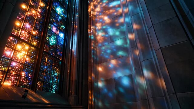 Vibrant stained glass windows illuminating space