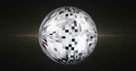 Sphere fading in and rotating with tiles converging into starburst and light beam showing animation - Powered by Adobe