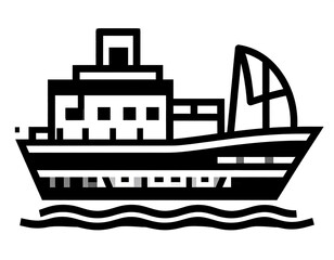Obraz premium Black and white illustration of a cargo ship
