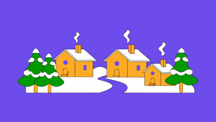 Obraz premium winter-snowy-village-vector