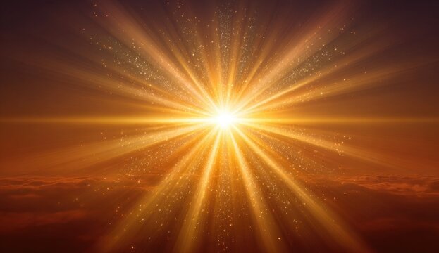 Radiant sunburst, golden rays through clouds
