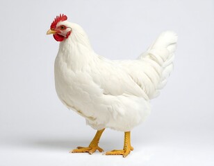 Fototapeta premium White Chicken: Poultry Farm Animal, Domestic Bird, Farm Animal Photography