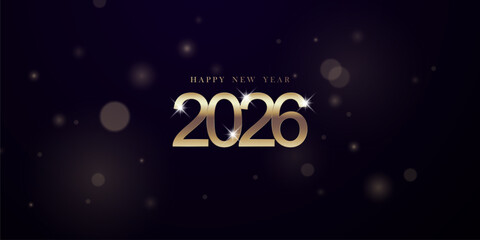 Happy New Year 2026. Beautiful background for festive celebrations with gold lettering.