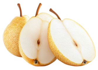 Fresh sliced Asian pear with juicy white flesh and speckled yellow skin