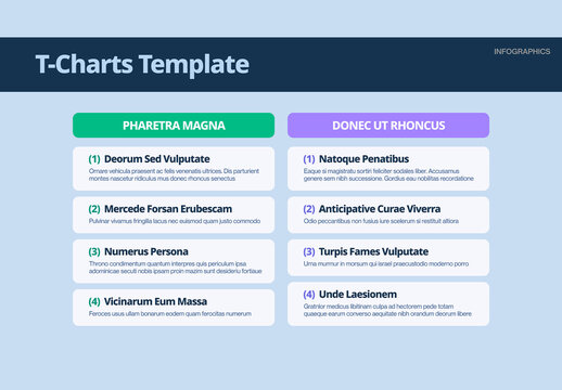 T Chart Infographic for Data Comparison Tables in Business Presentation Layouts