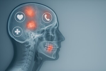 Obraz premium Neurology injury support. An human brain activity with emotions, communication, and health, the interconnectedness of thoughts and feelings.