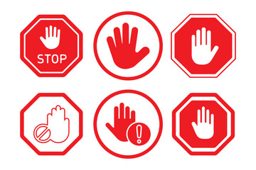 Stop, do not cross, ban, forbidden and alert icon set. Stop sign red color isolated. Vectors stop hand sign vector illustration.