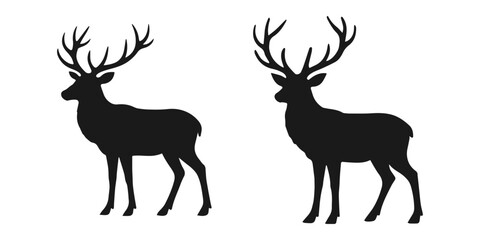 Majestic Silhouette of set Stag on White Background – Elegant Deers Outline Vector Illustration for Wildlife Art, Nature Designs, Forest Themes, and Minimalist Decor.