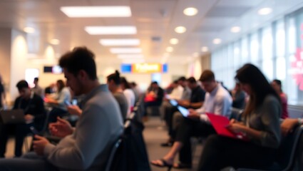Generative AI: Blurred Crowd Engaged With Devices.