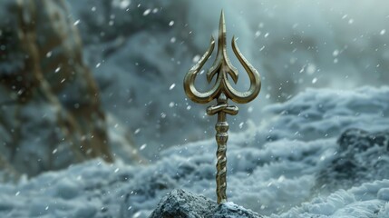 Golden Trident on Snowy Mountain