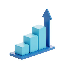 3d blue bar chart with upward arrow showing growth and success
