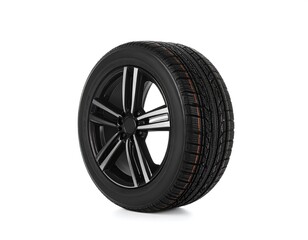 Black car tire on white background