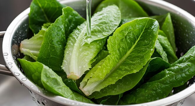 Freshly Rinsed Salad Greens in Colander