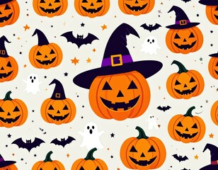 Spooky seamless Halloween pattern with smiling pumpkins and a scary cartoon jack-o'-lantern face perfect for an evil fall celebration background design