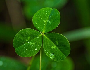 Close-up of a three-leaf clover with water droplets