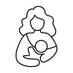 Fototapeta premium Line art illustration of a mother nursing her infant.