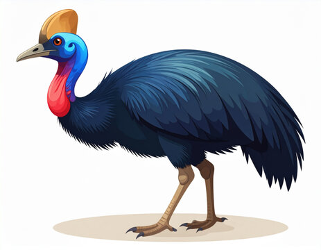 kasuari, cassowary, papua, burung besar, endemik, vektor, eps10, svg, flat, geometric, silhouette, wildlife, indonesia, white background, isolated, casque, wattle, tropis, fauna, stock, clean, modern