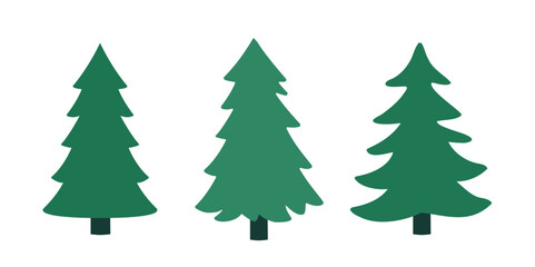 Christmas Tree Flat Stock Vector Illustration Design.
Simple shape Christmas tree Clipart Set.  
White background.